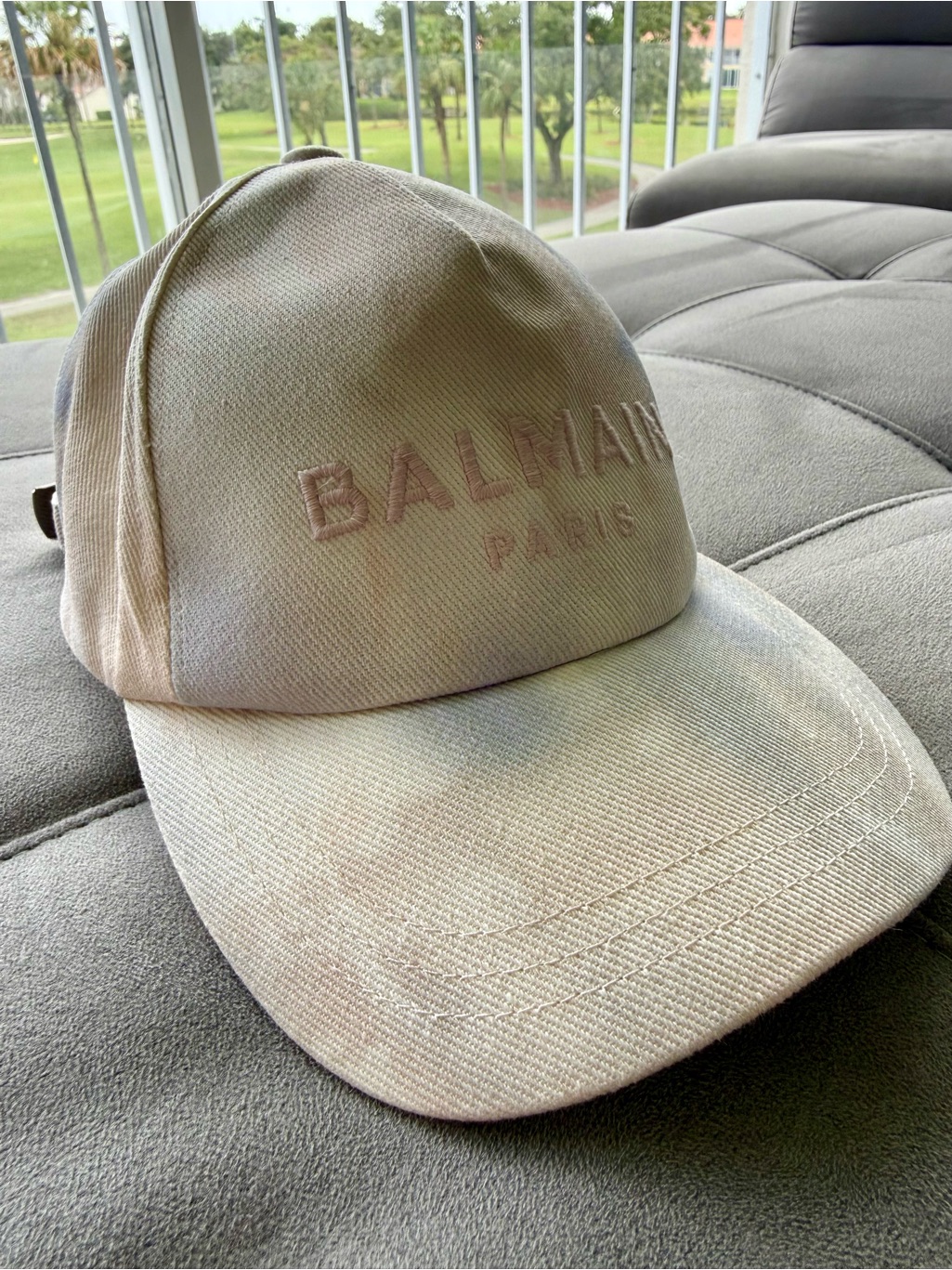Unisex Balmain Beige Embroidered Logo Baseball Cap